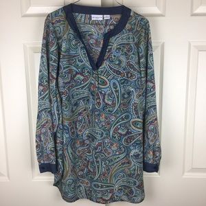 Liz Claiborne Woman Paisley Denim Cuff Blouse